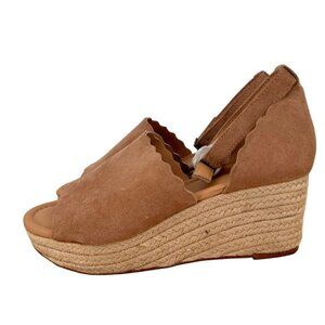 Vici Brown Suede Espadrille Wedge Sandals Scallop  Ankle Strap womens size 8 new